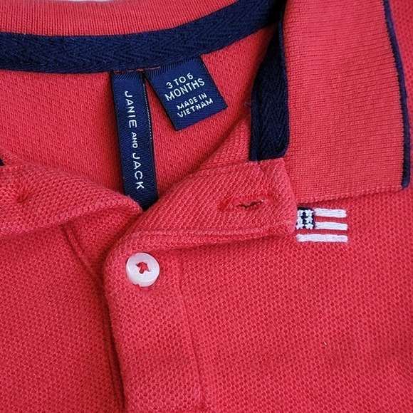 Janie & Jack 3-6 Months Red Pique Polo Bodysuit Flag - Picture 3 of 4
